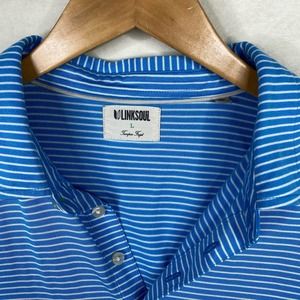 Men's Linksoul Tempus Fugit Tropical Blue/White Striped Dry Tek Golf Polo-Large